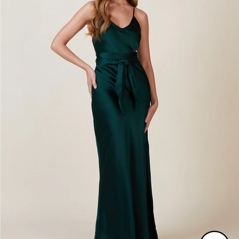 Rewritten Brooklyn Dress in Forest Green Satin